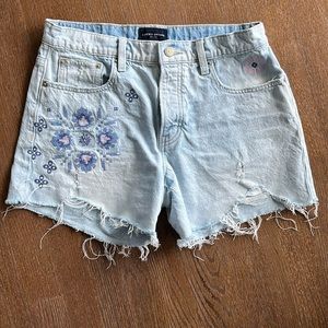Lucky Brand embroidered jean shorts 6 28 90’s midi